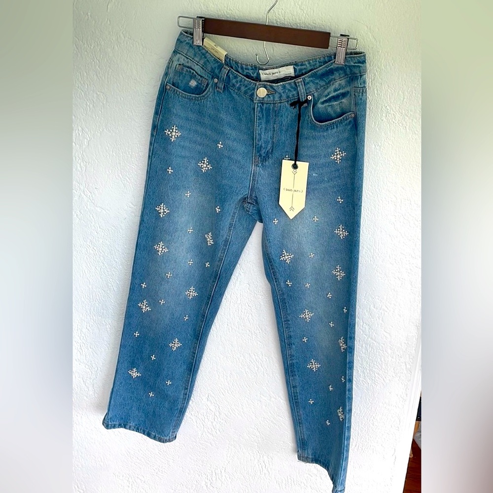 Ban•Jara Womens NWT‎ Pearl Drop  Straight All Cotton Mid rise Jeans Size 7/ 27